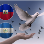 palomas de la paz con banderas de Haití y Nicaragua